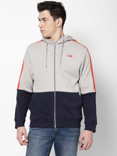 lee grey & navy slim fit colour block hooded sweatshirt