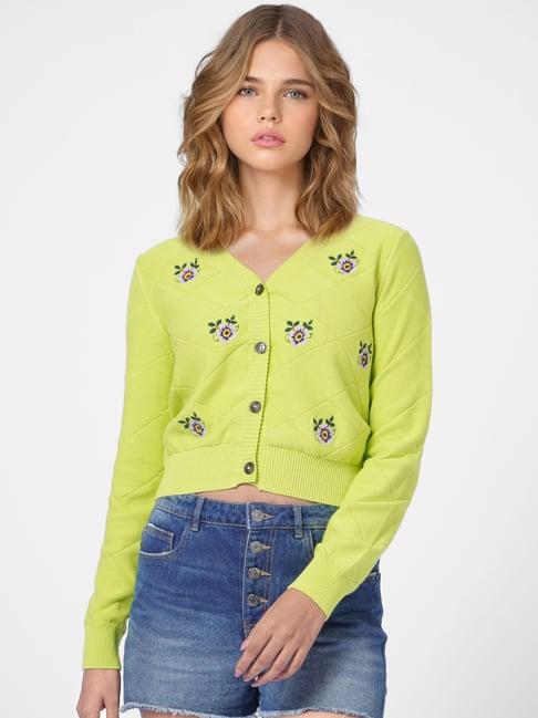 only green embroidered cardigan