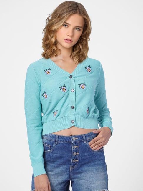 only blue embroidered cardigan