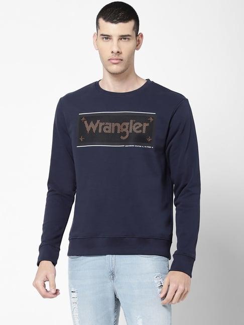 wrangler navy regular fit printed sweatshirt