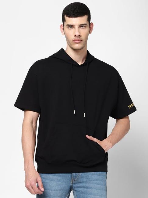 wrangler black regular fit hooded sweatshirt