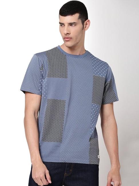 lee steel blue slim fit printed t-shirt