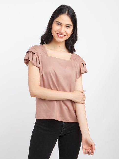 zink london brown square neck top