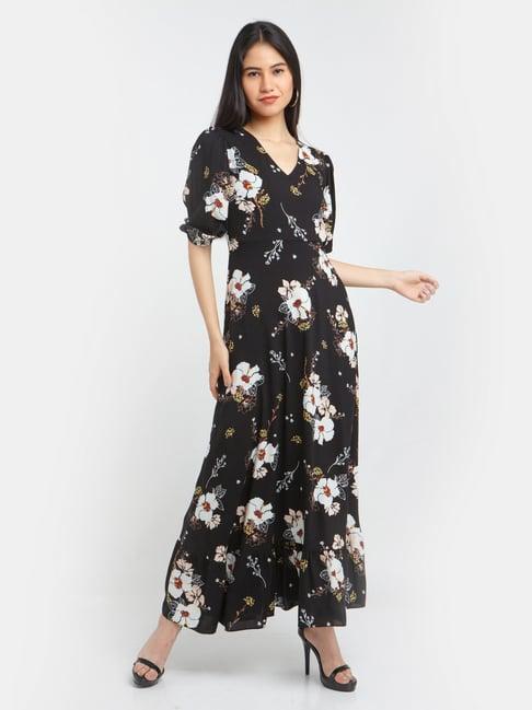 zink london black floral print maxi dress