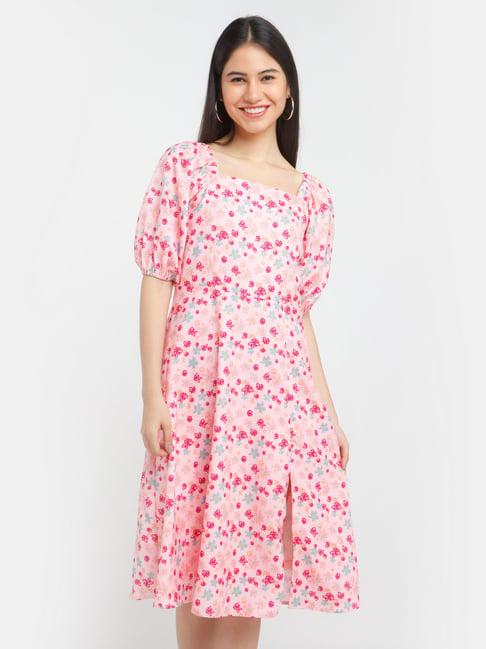 zink london pink floral print a-line dress