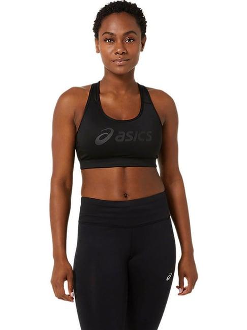 asics black logo padded sports bra