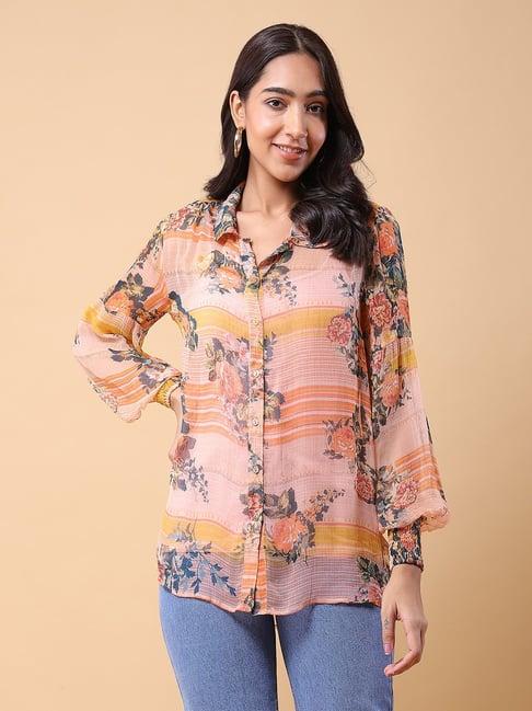 aarke ritu kumar orange floral shirt with inner