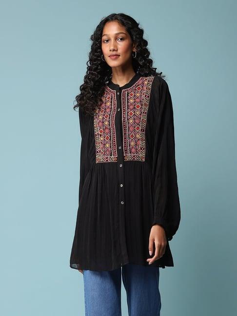 aarke ritu kumar black embroidered shirt