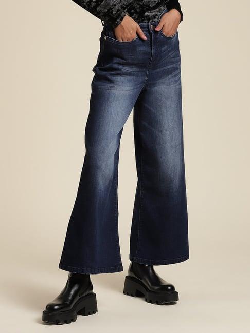 label ritu kumar dark blue relaxed fit lightly washed jeans