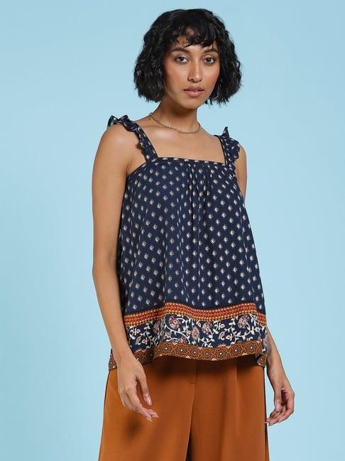 label ritu kumar navy printed top