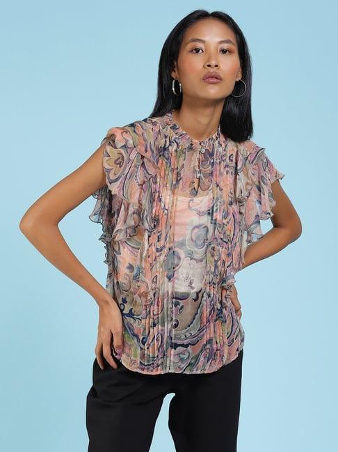 label ritu kumar peach printed top with camisole