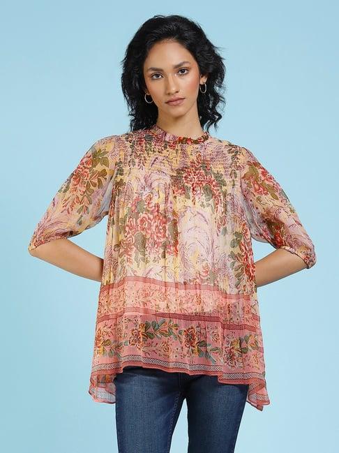 label ritu kumar peach printed top with camisole