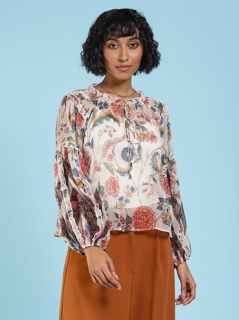 label ritu kumar ecru printed top with camisole