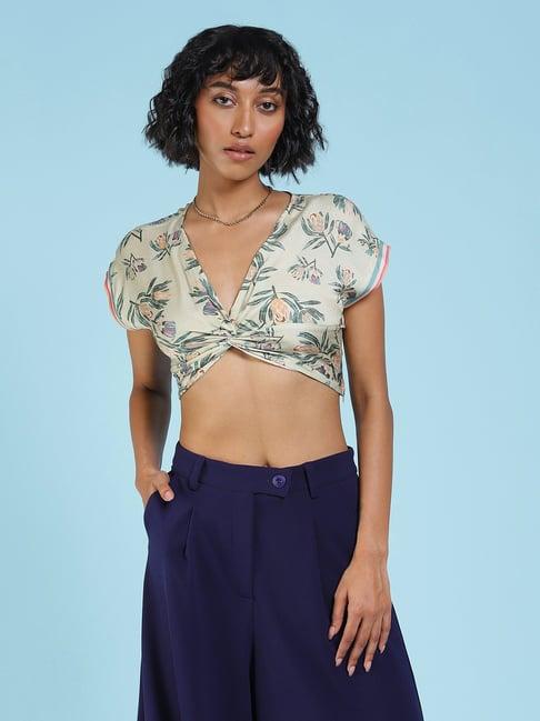 label ritu kumar off white floral print crop top