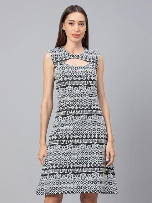 globus black printed a-line dress