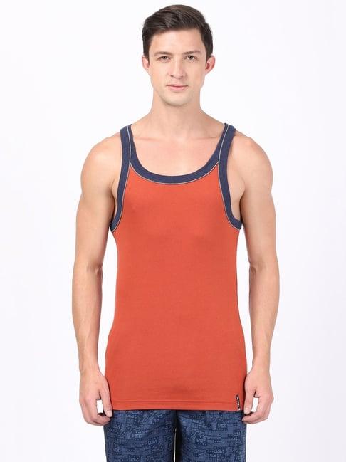 jockey us54 orange gym vest with back panel graphic print (shoulder strap color may vary)