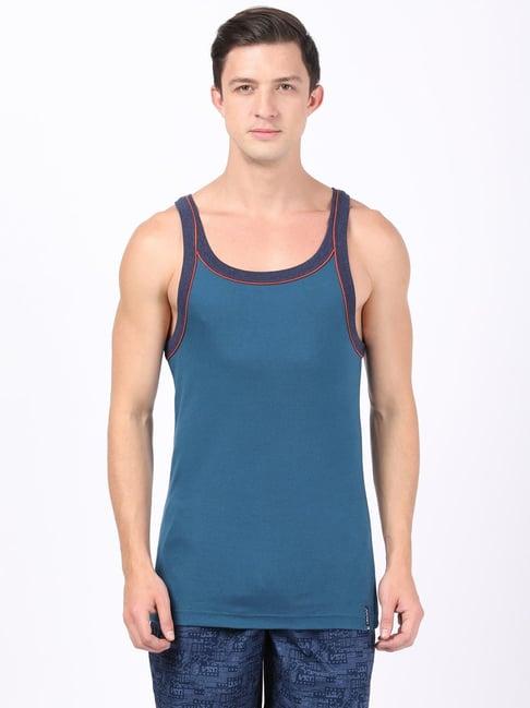 jockey us54 teal gym vest with back panel graphic print (shoulder strap color may vary)