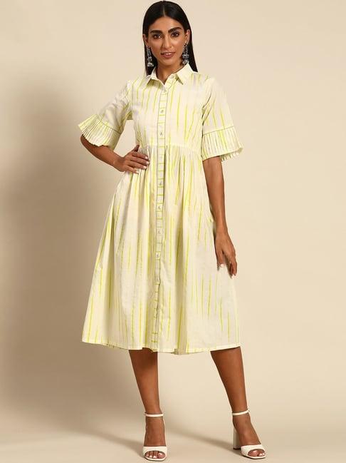 gerua off-white cotton striped a-line dress