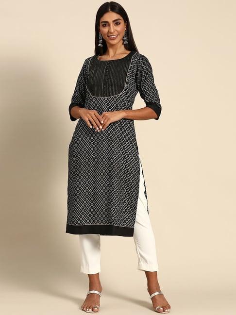 gerua black printed straight kurta