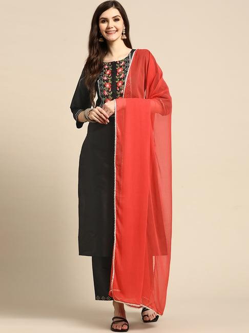 gerua black embroidered kurta palazzo set with dupatta