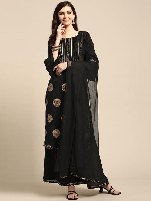 gerua black printed kurta palazzo set with dupatta