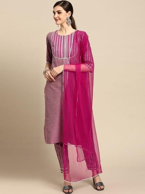 gerua pink striped kurta pant set with dupatta