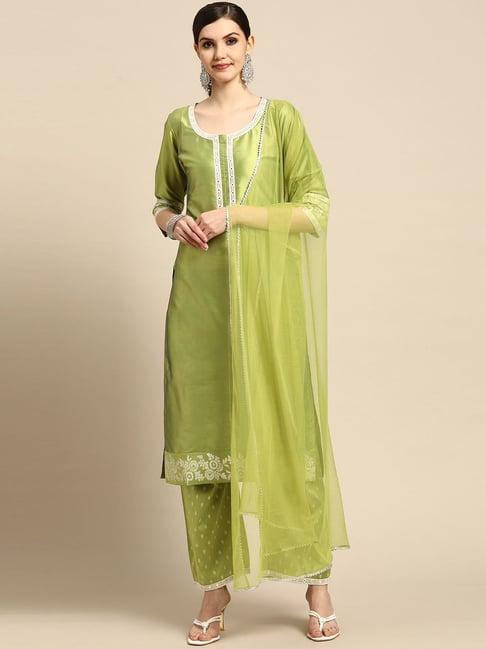 gerua lime green kurta pant set with dupatta