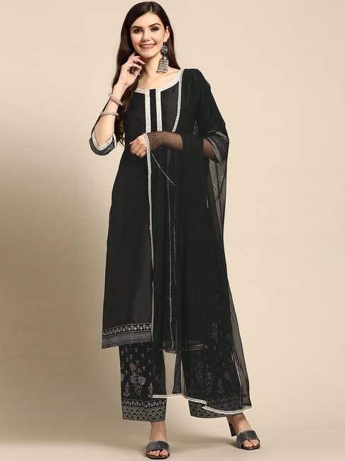 gerua black kurta palazzo set with dupatta