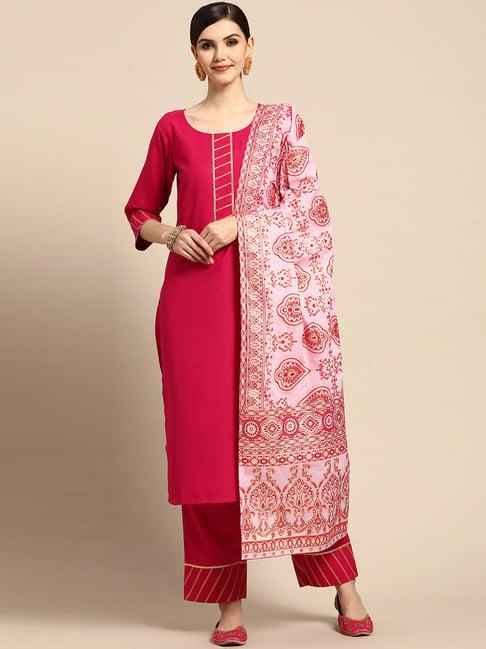 gerua pink kurta palazzo set with dupatta