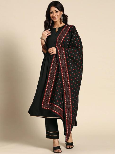 gerua black kurta pant set with dupatta