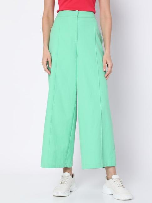 vero moda green flared fit high rise pants