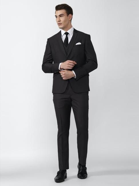 v dot black skinny fit three piece suit