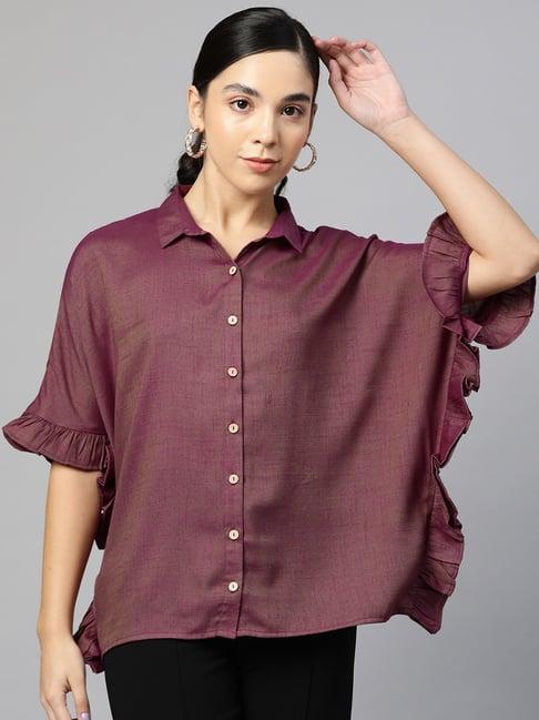 cottinfab purple & green regular fit rayon shirt