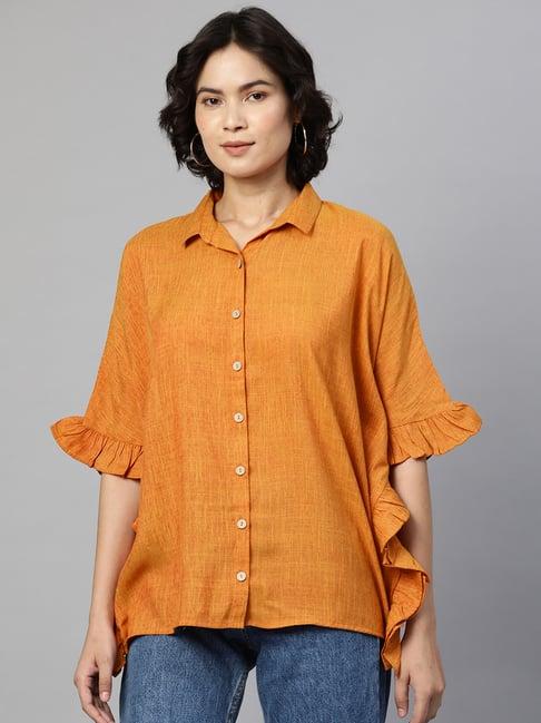 cottinfab mustard regular fit rayon shirt