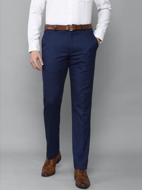 louis philippe navy slim fit self pattern trousers