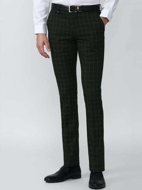 v dot olive skinny fit checks trousers