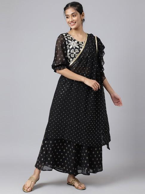 aurelia black embroidered top palazzo set with dupatta