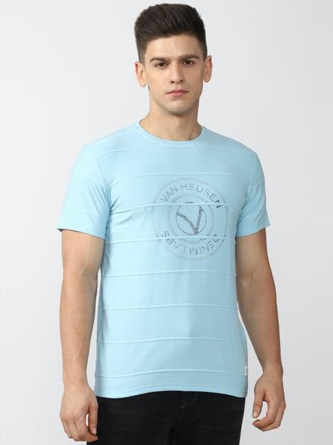 van heusen denim labs blue cotton regular fit printed t-shirt