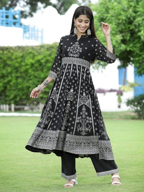 juniper black printed kurta palazzo set