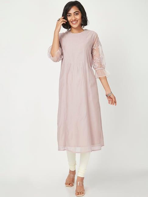 nylangan lilac embroidered straight kurta