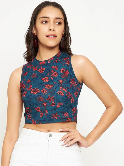 uptownie lite navy & red floral print crop top