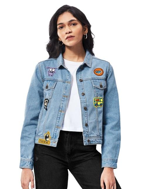 the souled store blue printed denim jacket