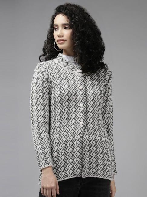 cayman off-white & grey crochet pattern cardigan