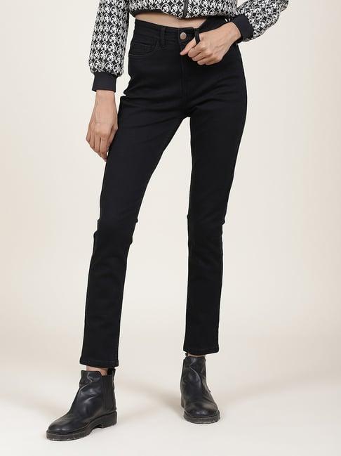 label ritu kumar black slim fit lightly washed jeans