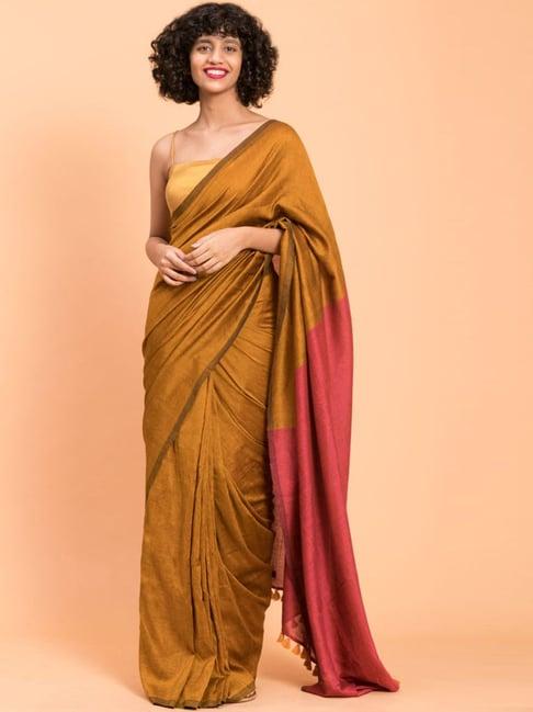 suta golden plain saree without blouse