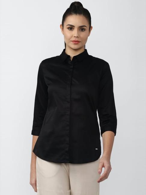 van heusen black cotton regular fit shirt