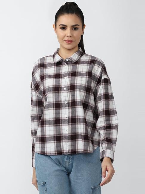 van heusen off-white cotton chequered shirt