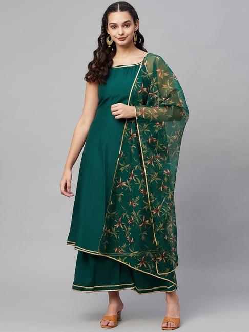 myshka green kurta palazzo set with dupatta