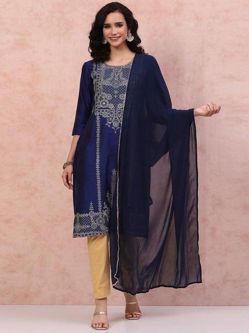 rangriti navy plain dupatta