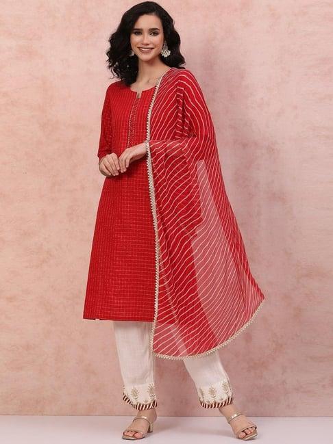 rangriti red striped dupatta